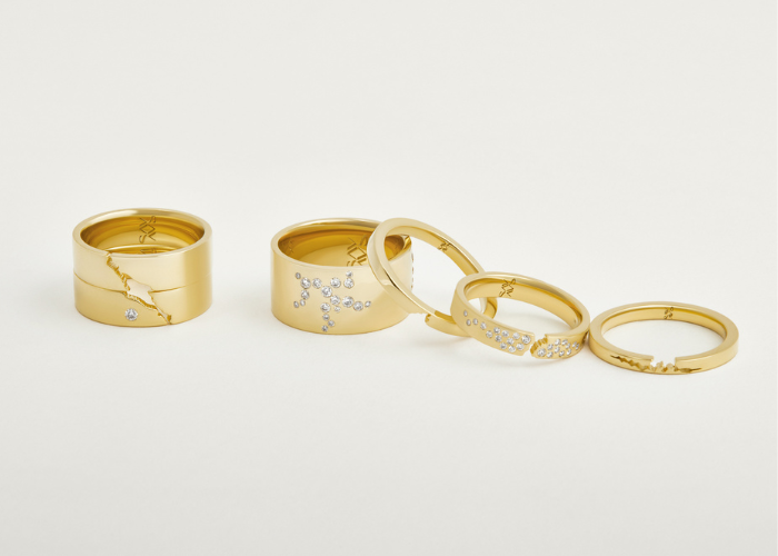 Gold jewelry on white background