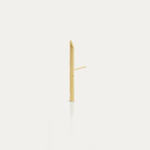 A single gold bar stud earring on a white background, representing a minimalist and modern design.