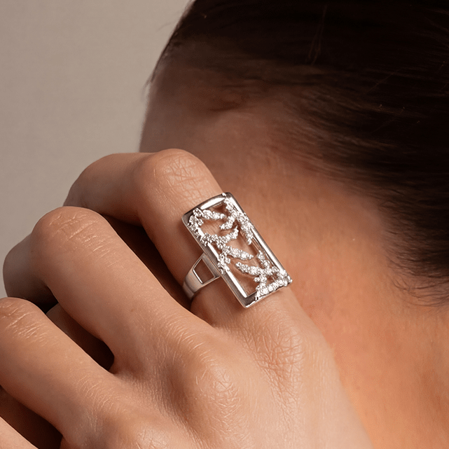 Emergence Rectangle Ring White Gold