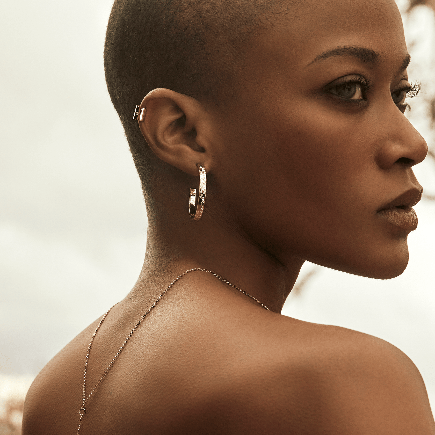 Emergence Large Hoops with Diamonds White Gold