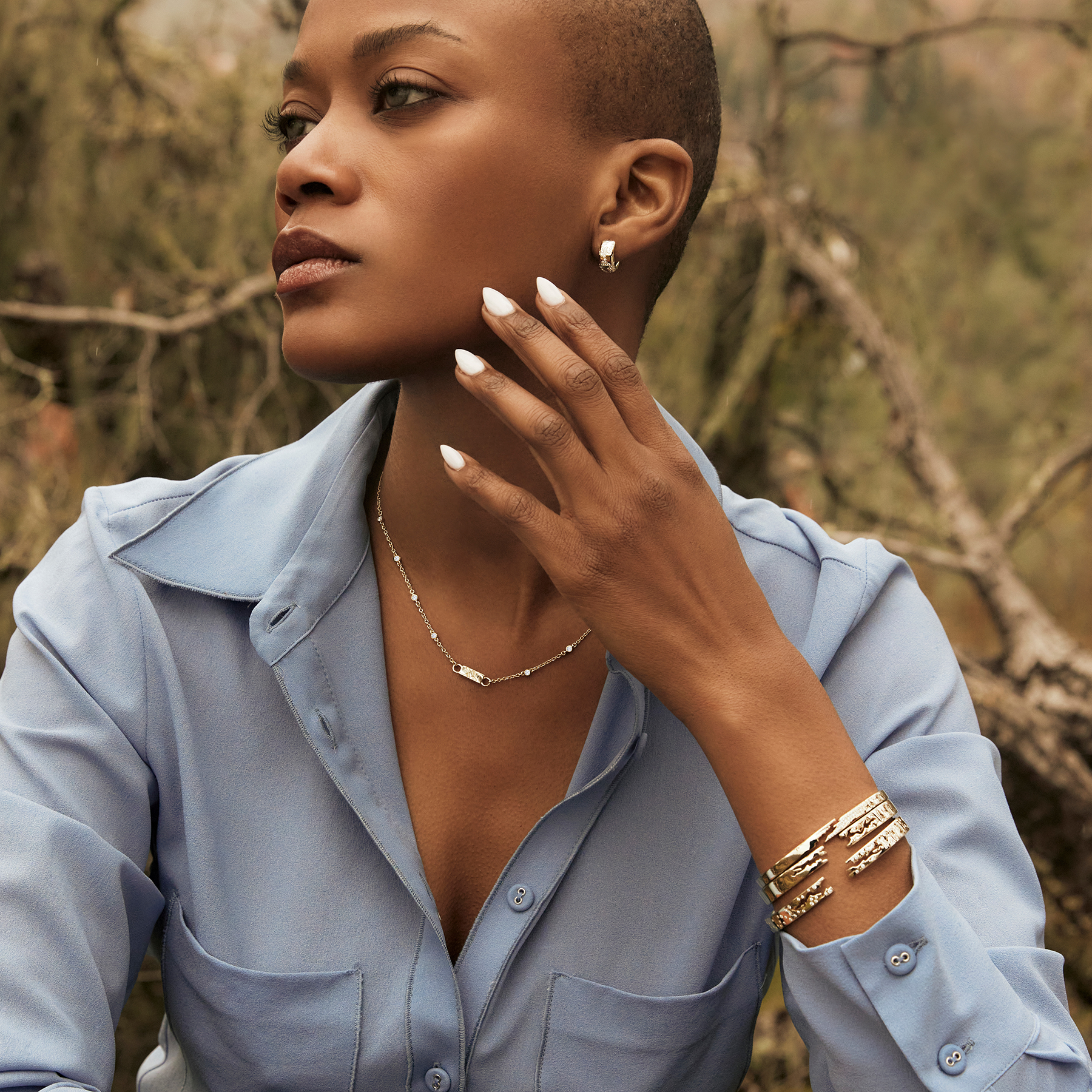 Broken Narrow Cuff Bracelet with Pavé Diamonds