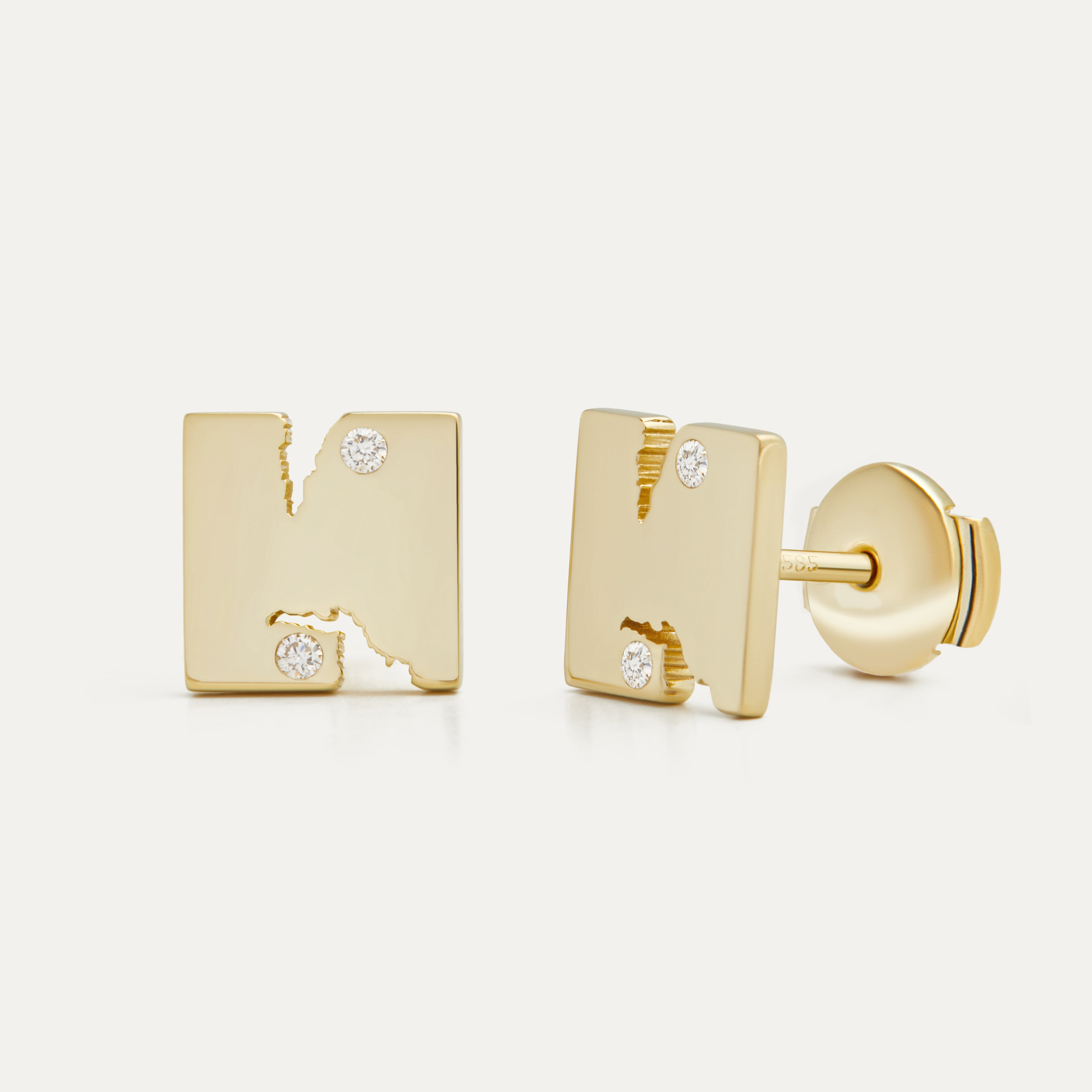 Broken Square Stud Earrings with Diamonds