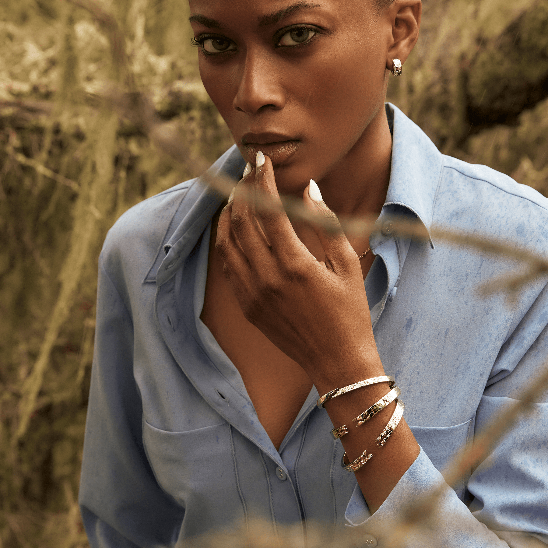 Signature Broken Wide Cuff Bracelet with Diamonds