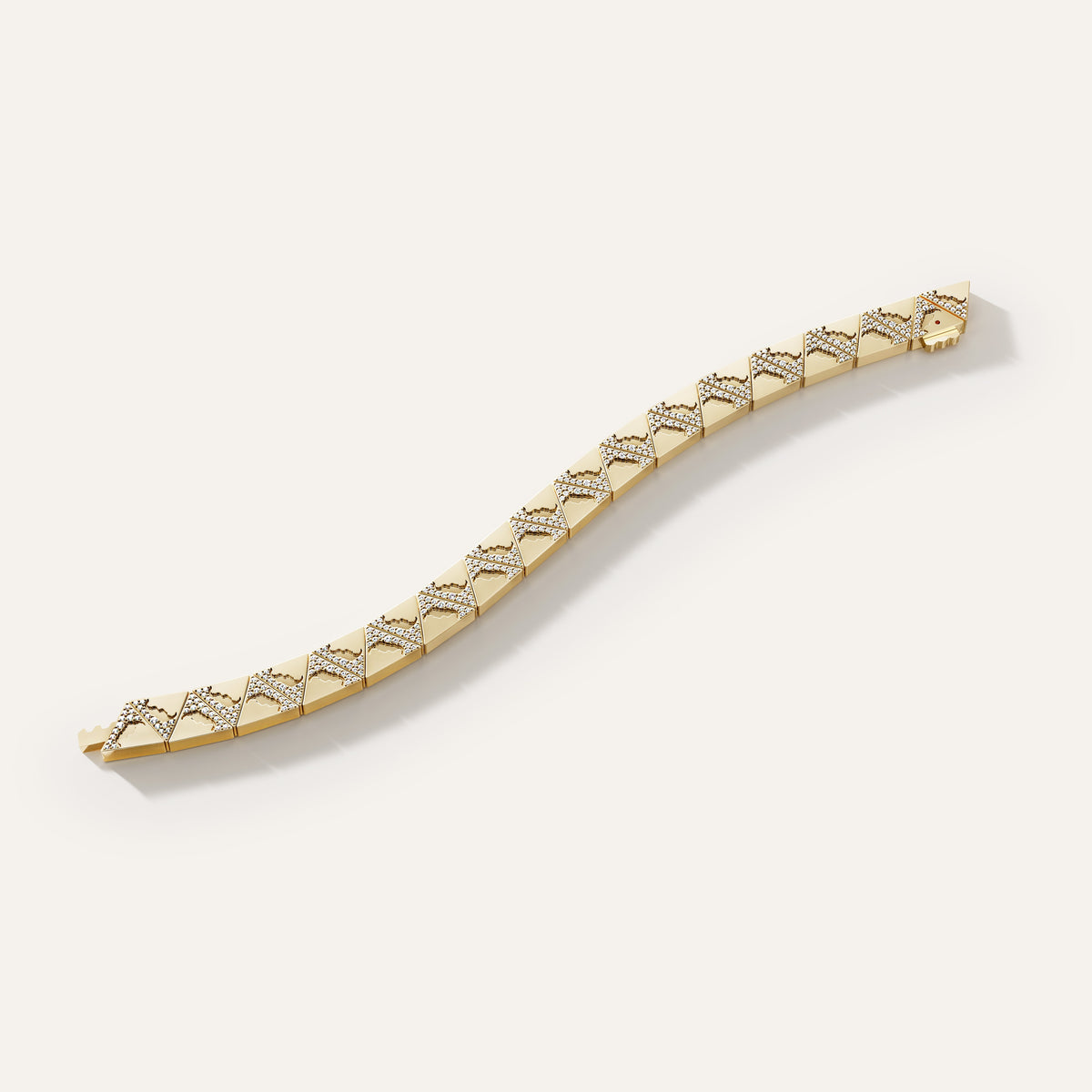 Gold bracelet with diamond accents on a white background