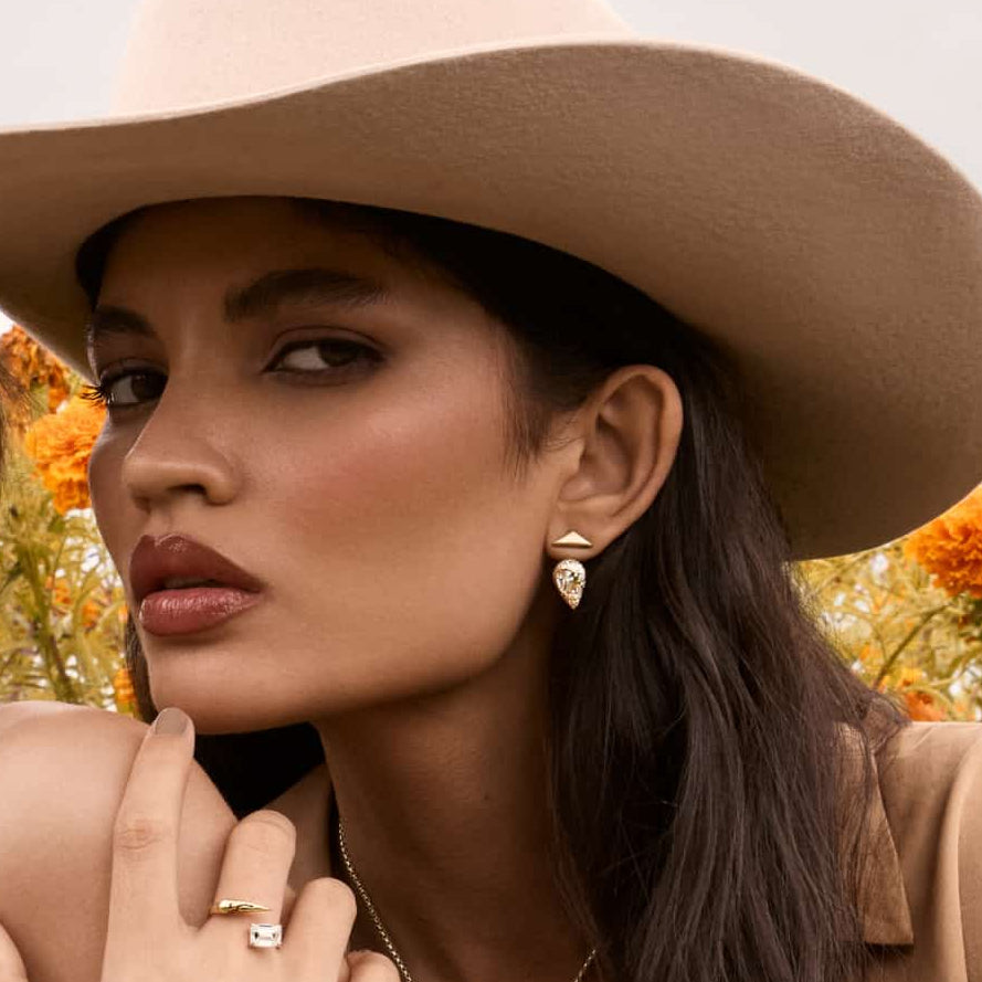 Savannah Friedkin yellow gold pear lab grown diamond earrings
