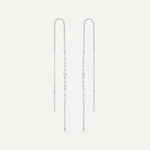 Pair of silver chain earrings on a light gray background