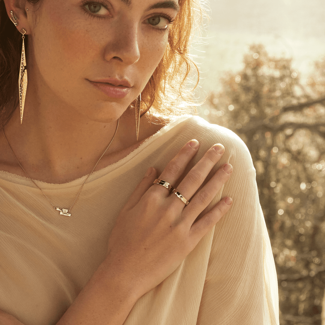 Broken Single Band Ring with Diamonds White Gold