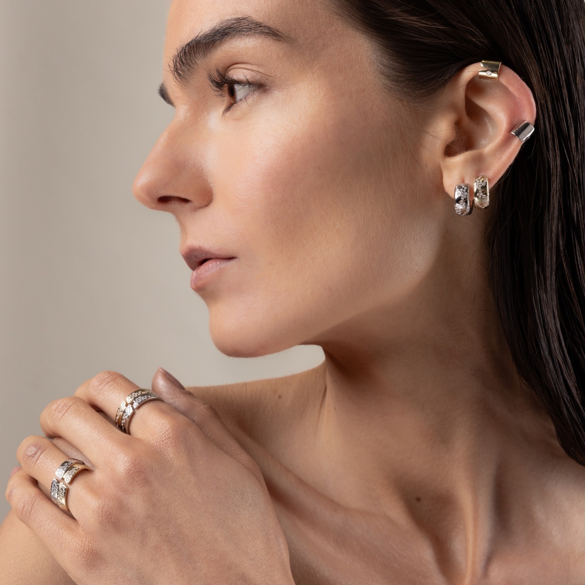 Emergence Huggie Hoops with Diamonds