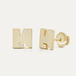 Broken Square Stud Earrings with Diamonds