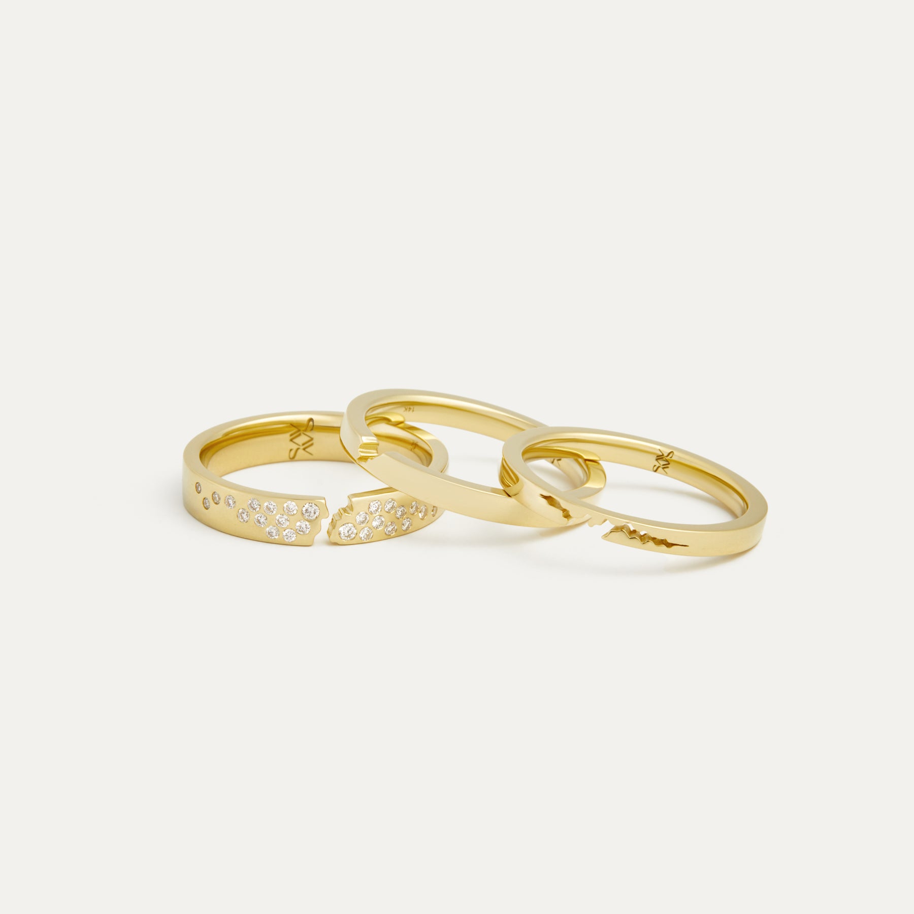 Broken Set of 3 Stacking Rings with Diamonds