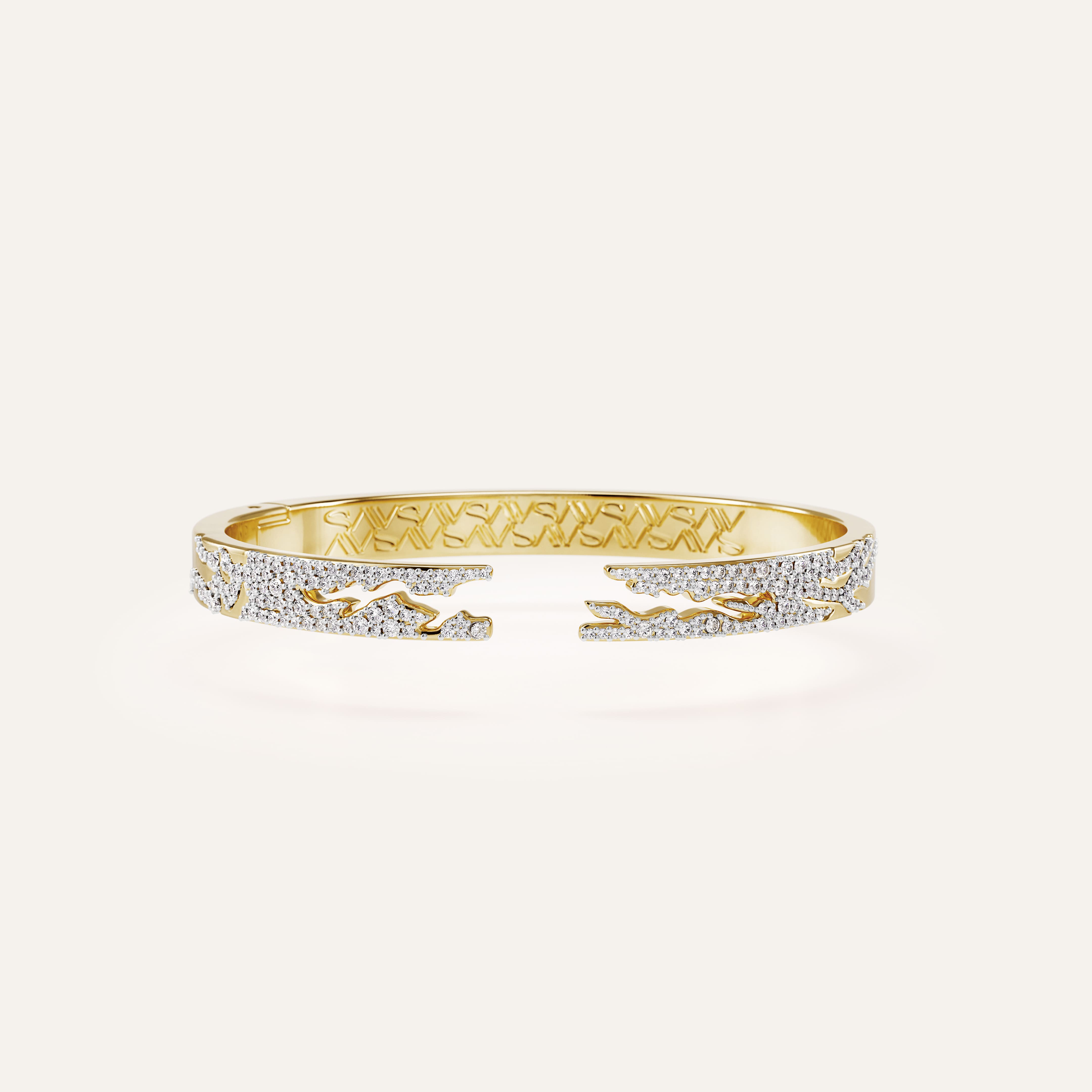 Signature Broken Wide Cuff Bracelet with Pavé Diamonds