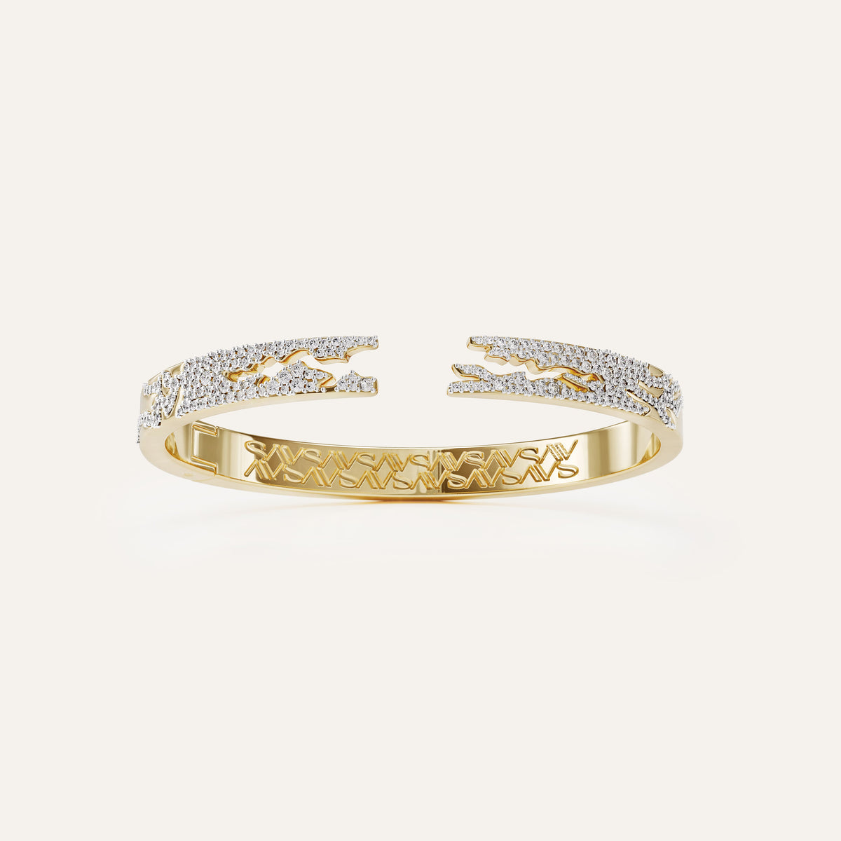 Signature Broken Wide Cuff Bracelet with Pavé Diamonds