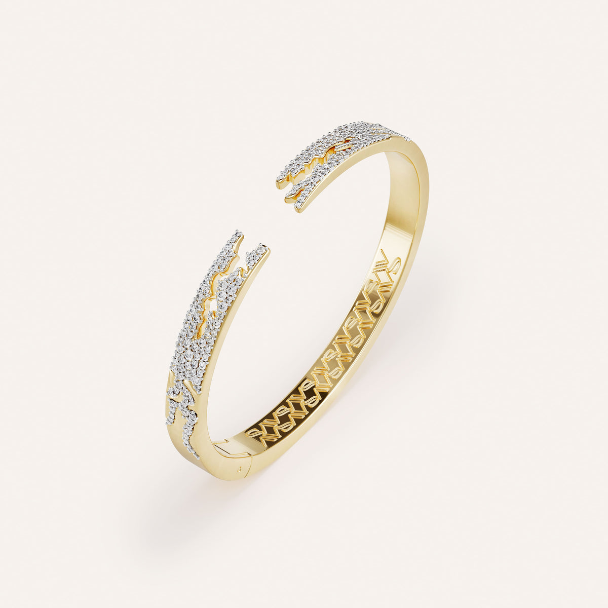 Signature Broken Wide Cuff Bracelet with Pavé Diamonds
