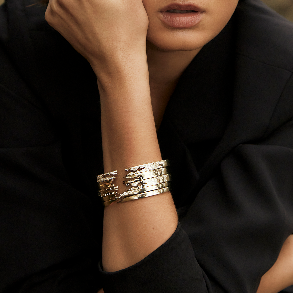 Signature Broken Wide Cuff Bracelet with Pavé Diamonds